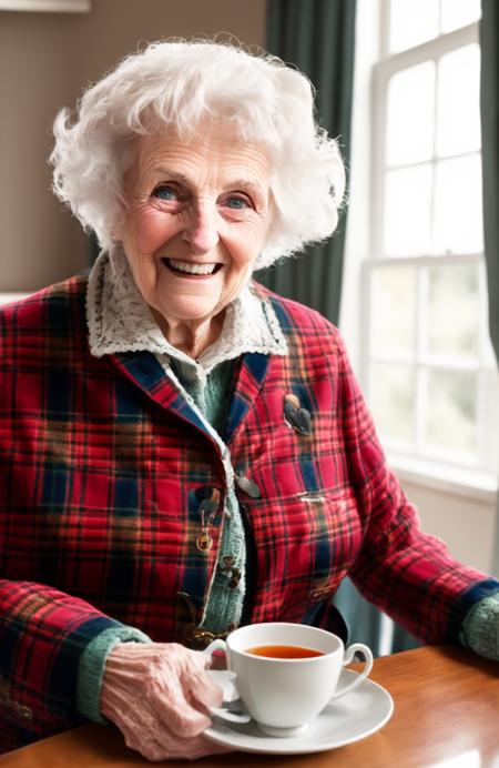 20221221114272-3422741362-WholesomeGrannies, award winning portrait photo of a woman, laughing, drinking a cup of tea in her farmhouse kitchen, Key light,.png